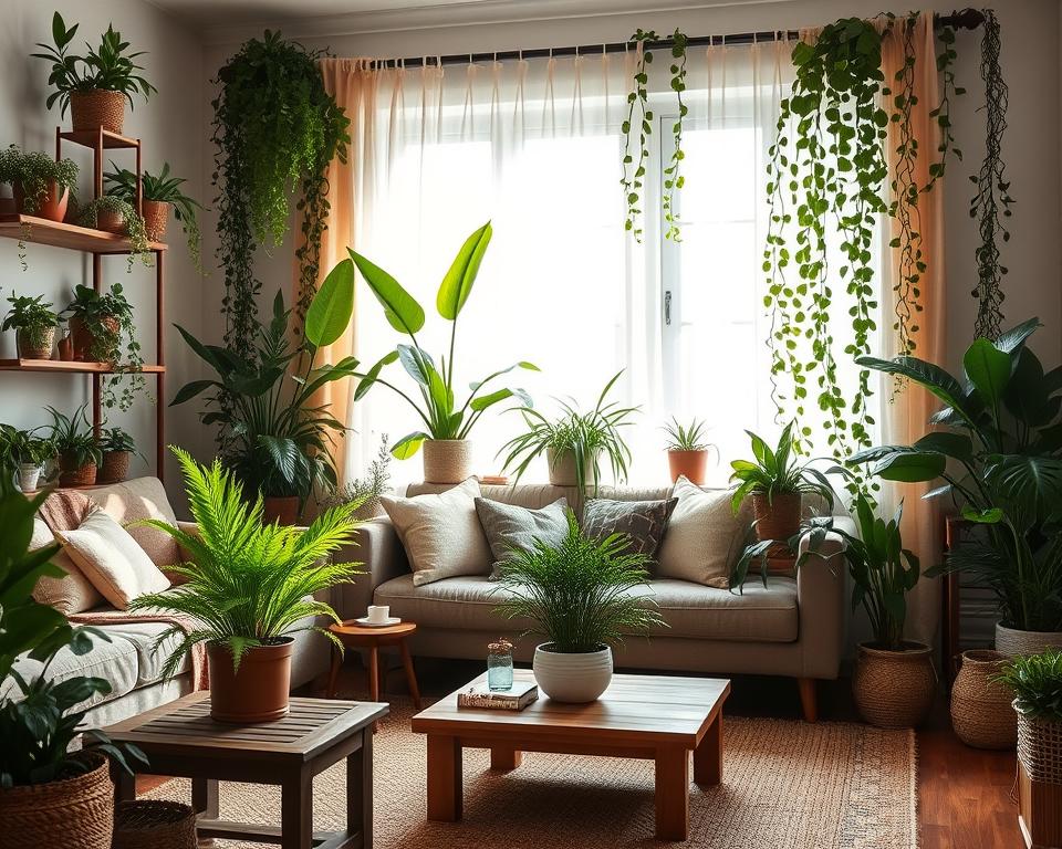 living room with plants